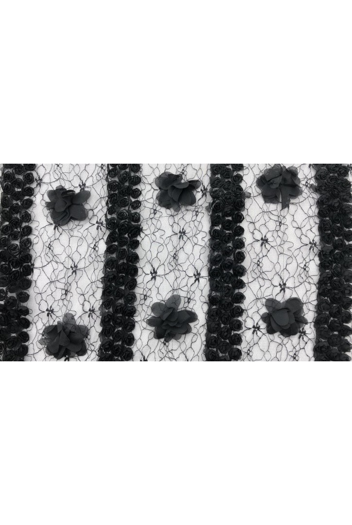 3 Boyutlu Siyah Süzeneli İthal Dantel