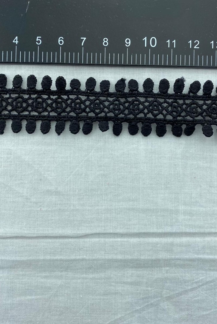 Siyah Mat Polyester Güpür Brode Bant