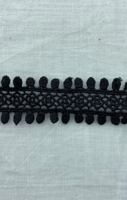 Siyah Mat Polyester Güpür Brode Bant