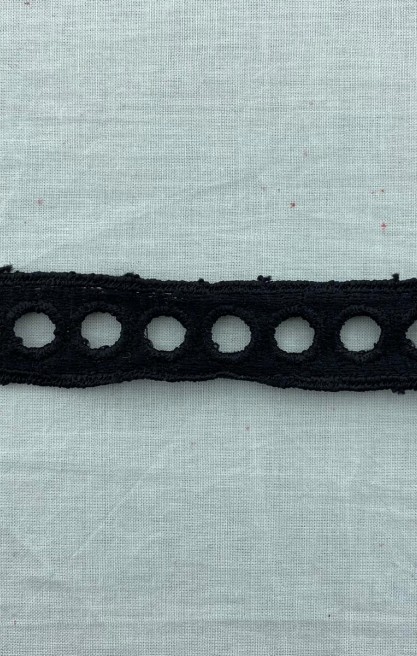 Siyah Mat Polyester Güpür Brode Bant, Yerli, 2 cm