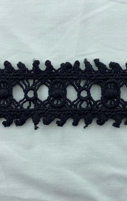 Siyah Mat Polyester Güpür Brode Bant