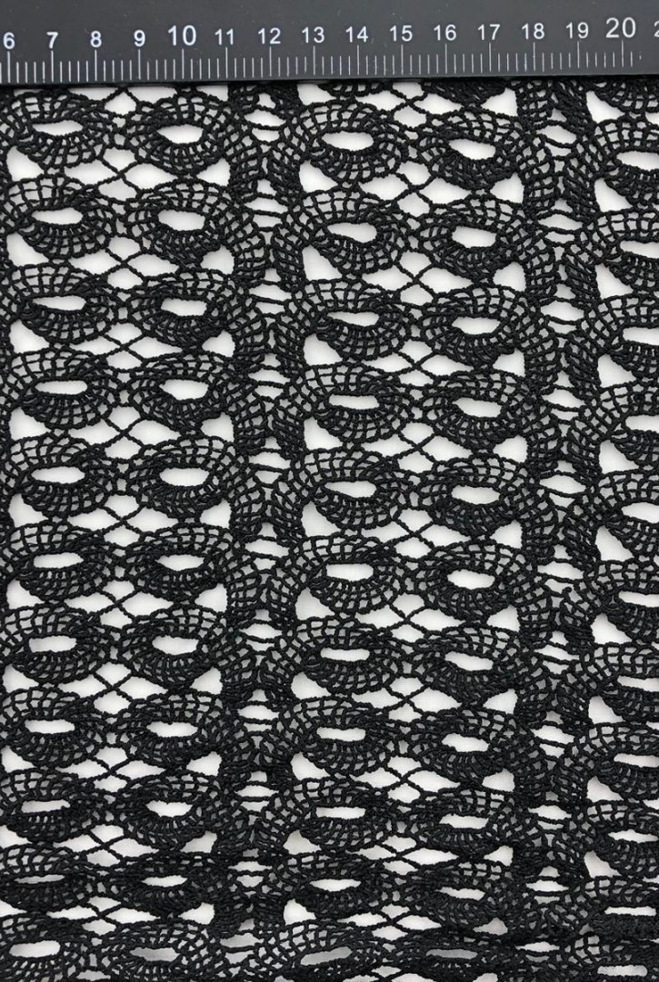 Siyah Güpür Polyester Brode Kumaş - 130 cm