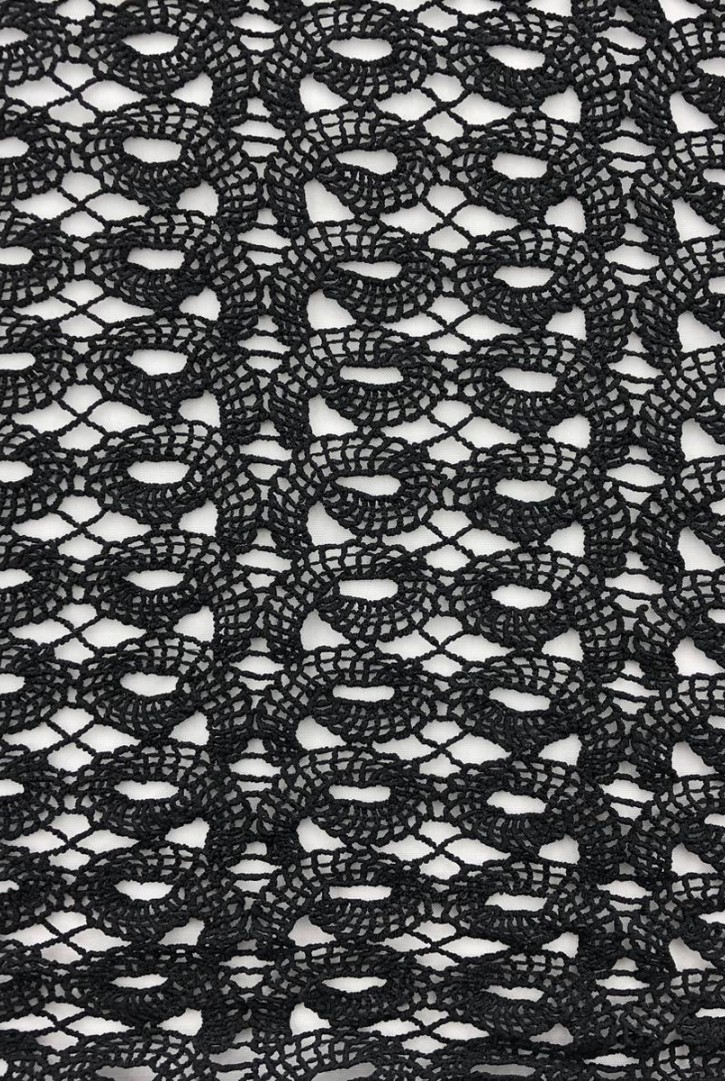 Siyah Güpür Polyester Brode Kumaş - 130 cm