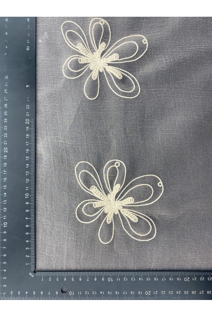 140 cm Pembe Zemin Krem İplik Dalyan İşlemeli Organze