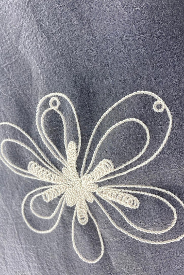 Dalyan İşlemeli Pembe Organze Kumaş, Krem İpli