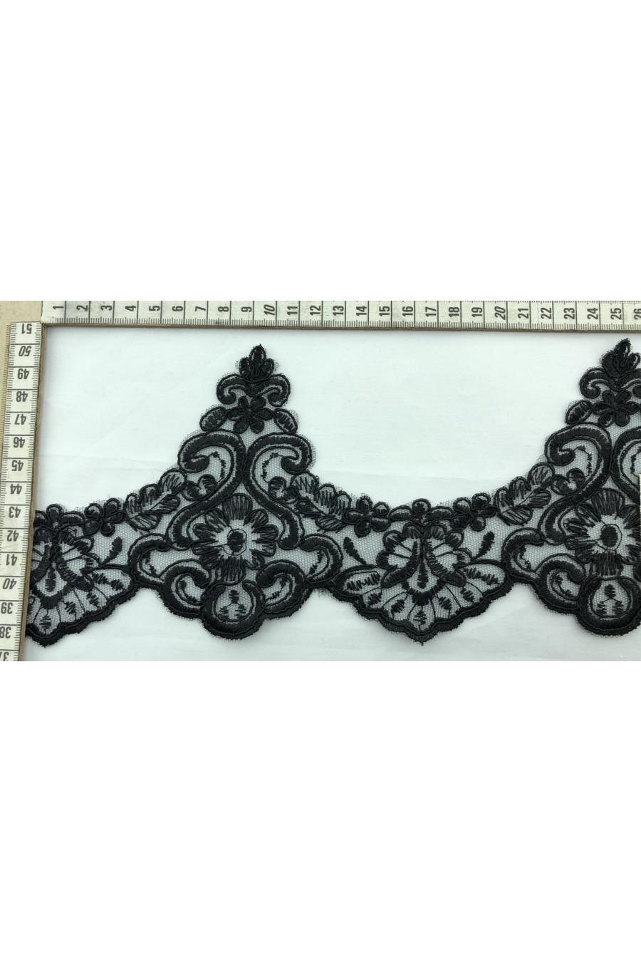 4446-METRE Siyah Düz Kordlu Polyester Brode Aplik