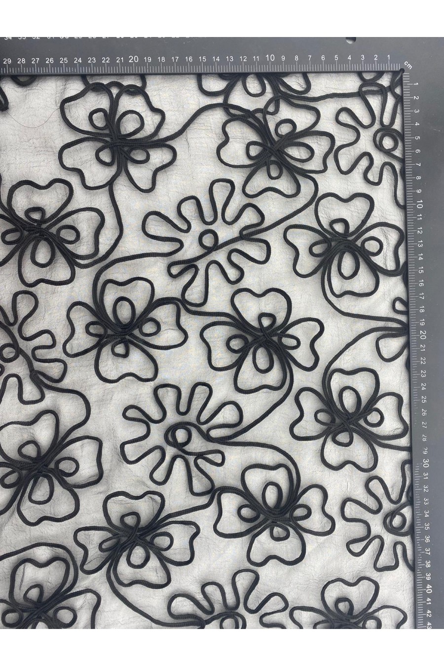 16712-METRE Siyah Zemin Siyah İplik Nakışlı Dalyan Organze