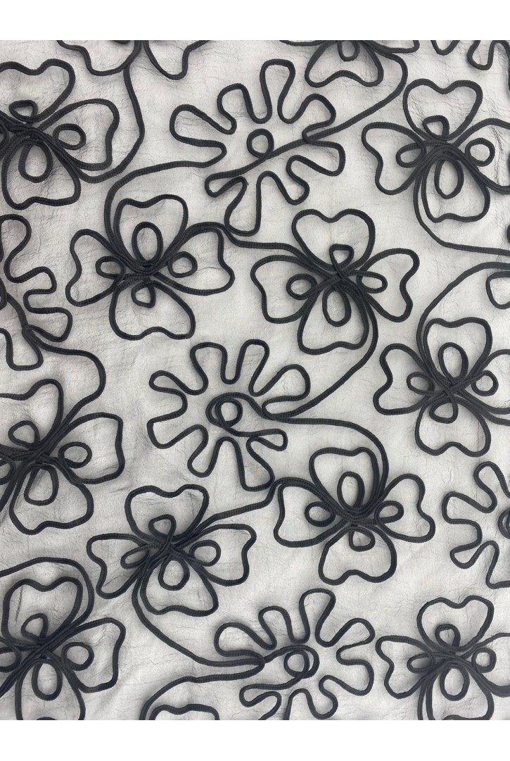 Siyah Zemin Siyah İplik Nakışlı Dalyan Organze