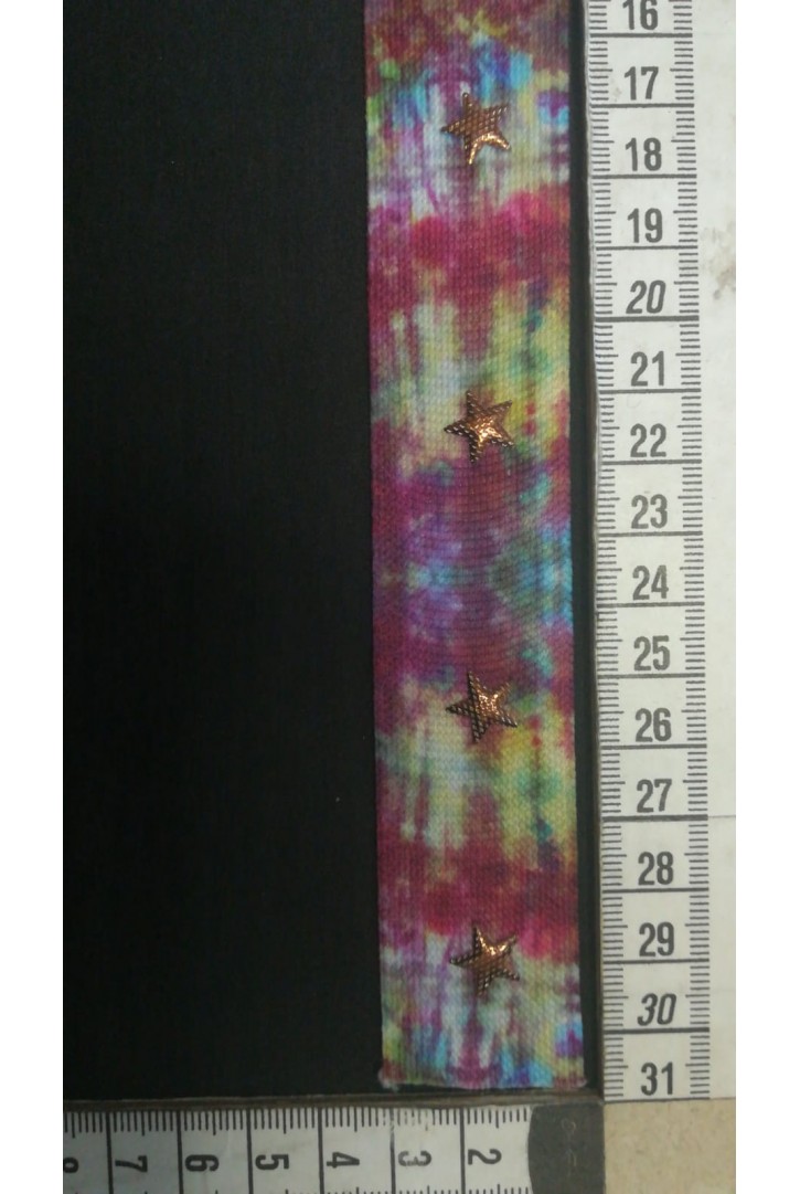 Bordo Batik Desenli Taşlı Yıldızlı Yerli Raşel Polyester Şerit - 3 cm