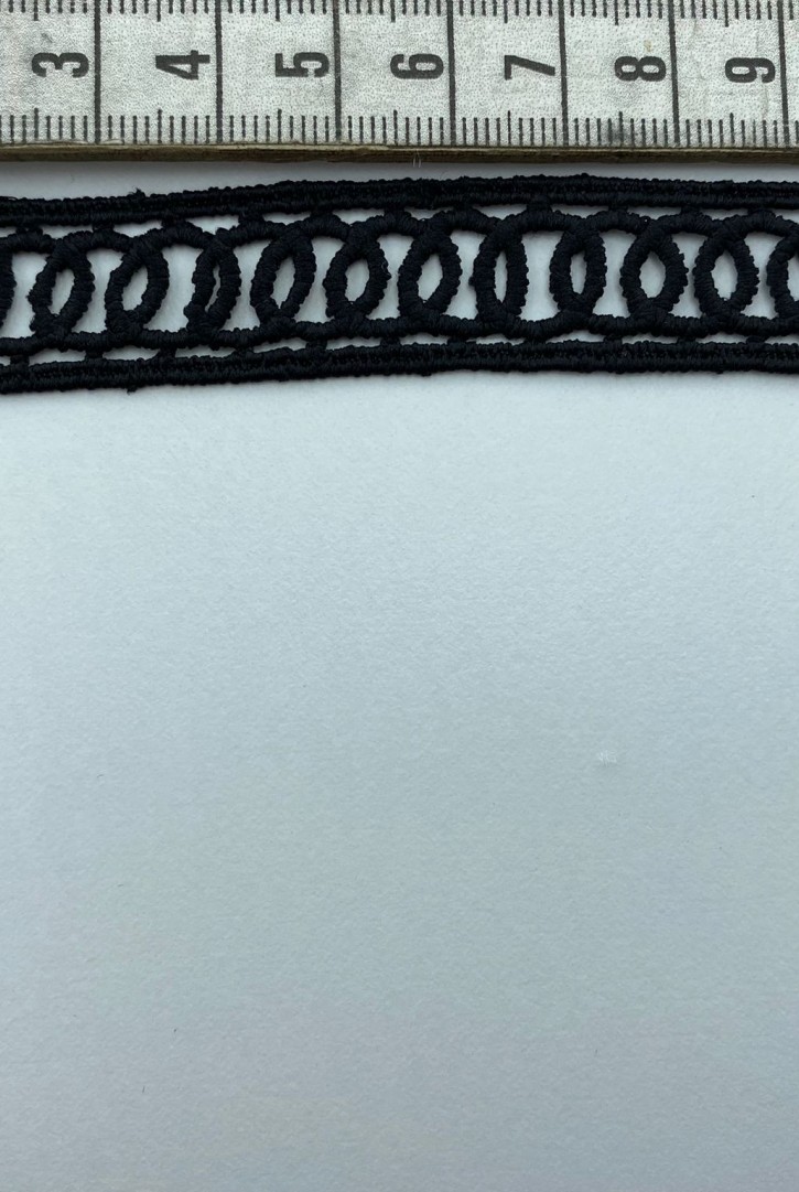 Siyah Mat Polyester Güpür Brode Bant, İthal, 2 cm