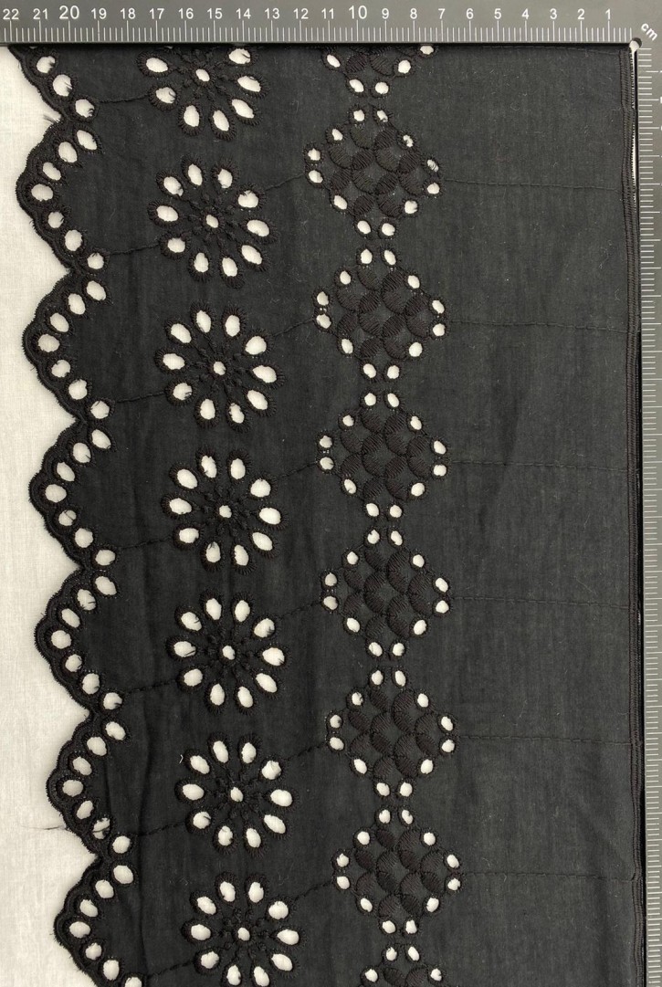 22 cm Siyah Vual Pamuk Polyester Brode Bant