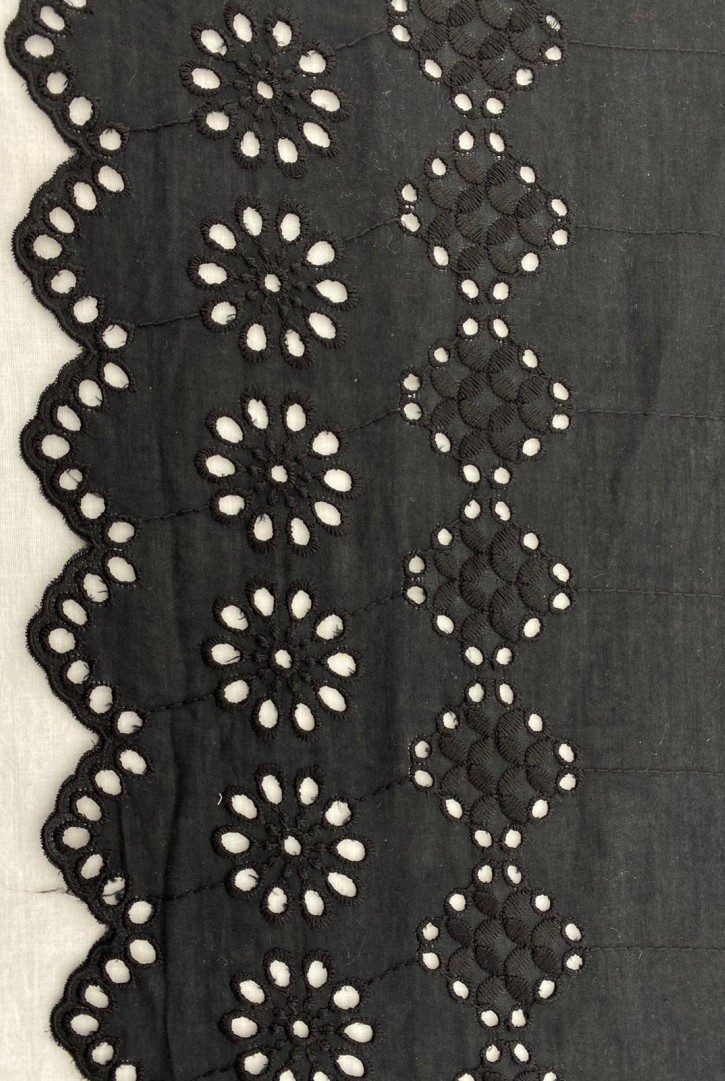 22 cm Siyah Vual Pamuk Polyester Brode Bant