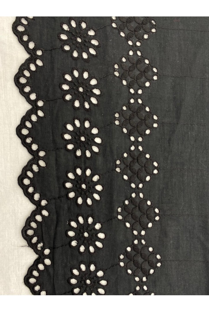 22 cm Siyah Vual Pamuk Polyester Brode Bant