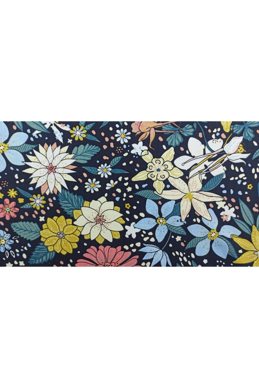 Siyah Zeminli Viskon Kumaş, Renkli Baskı, 150 cm