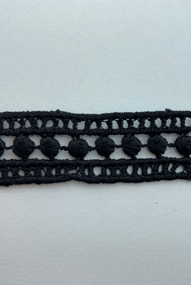 1,5 cm Siyah Mat Polyester Güpür Brode Bant