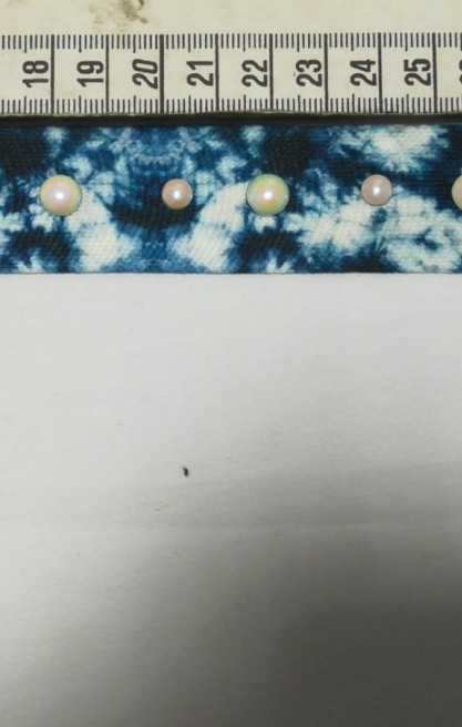 Kristal Mavi Batik Desenli Taşlı Raşel Bant, 3 cm