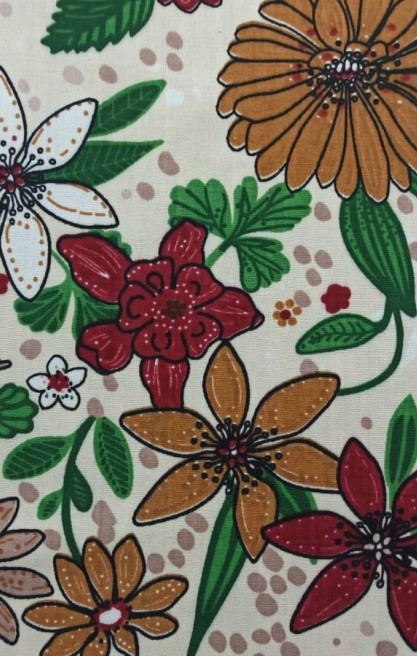 Bej Zemin Renkli Baskılı Viskon Kumaş