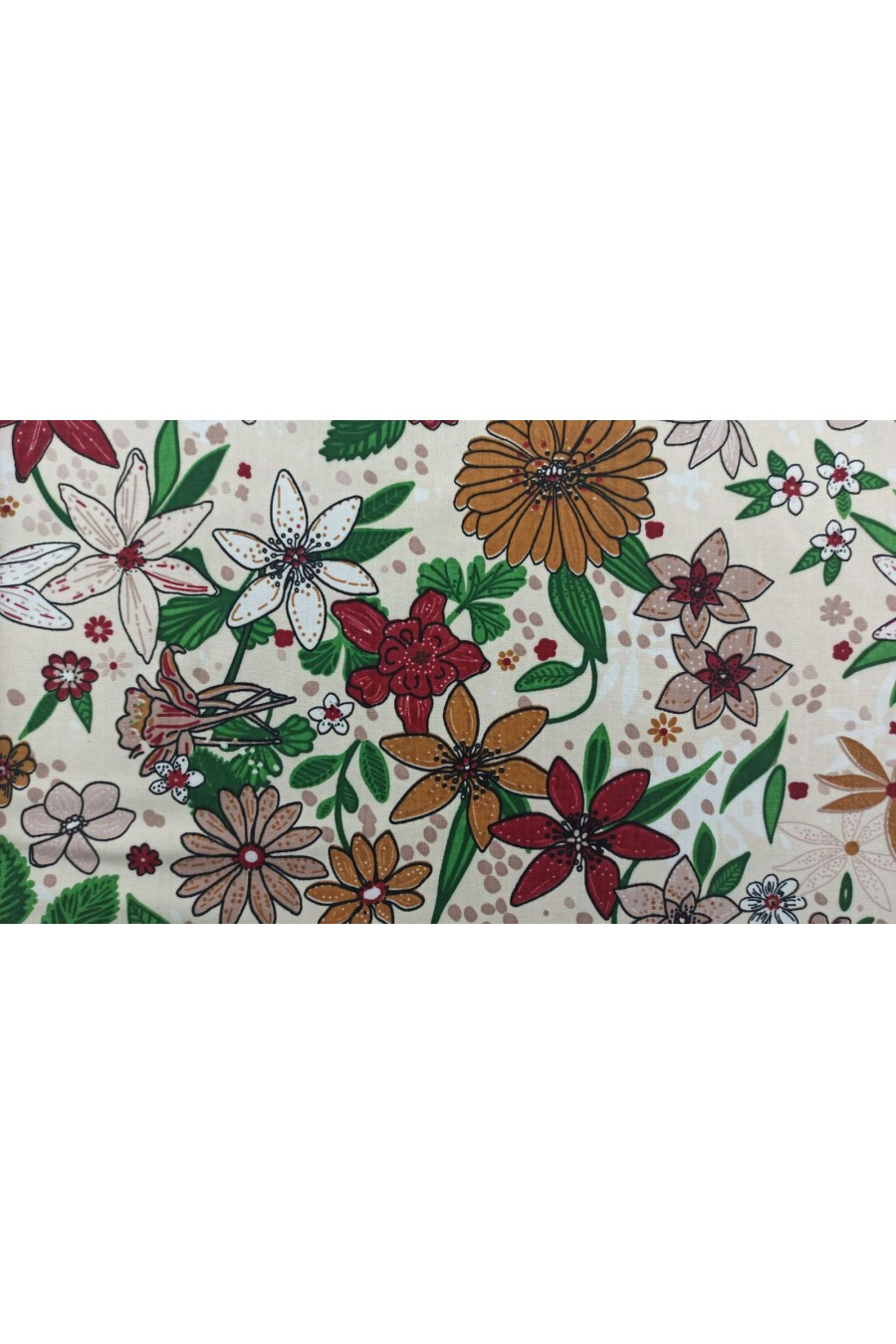 Bej Zemin Renkli Baskılı Viskon Kumaş