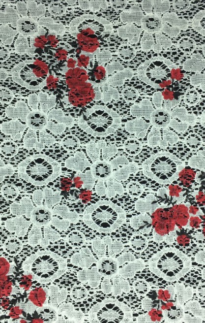 Kırmızı Çiçekli Baskılı Pamuk Naylon Yerli Dantel