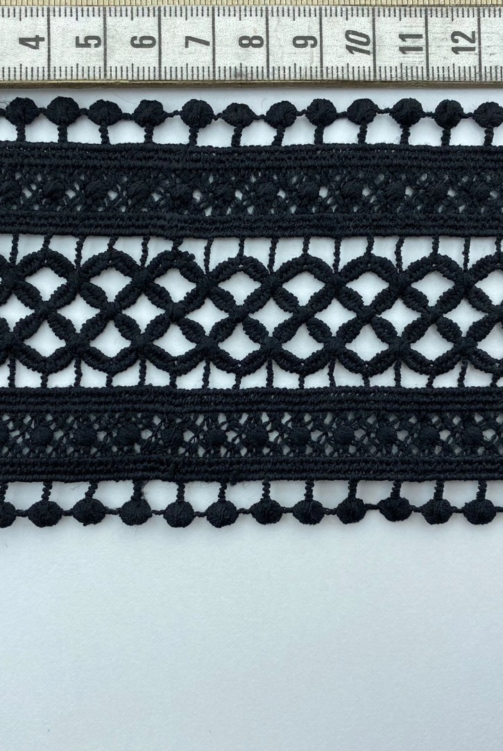 Brode Yerli Bant Güpür Mat Polyester Siyah 8 CM