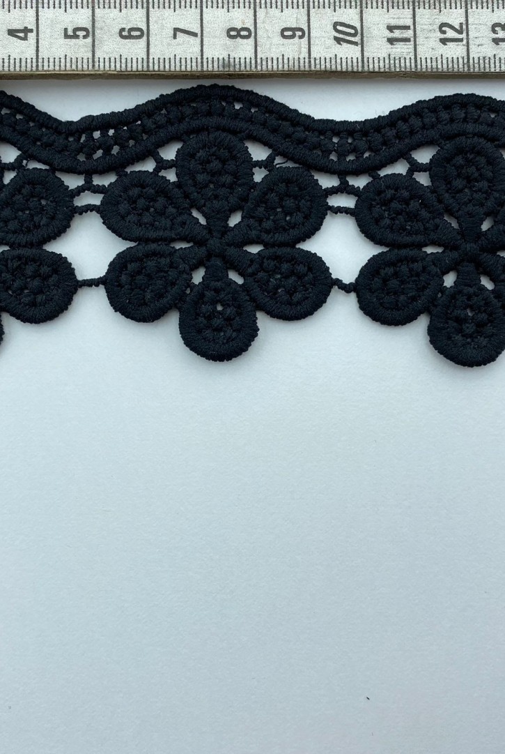 Siyah 5 cm Mat Polyester Güpür Brode Bant