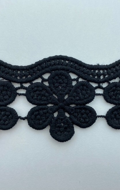 Siyah 5 cm Mat Polyester Güpür Brode Bant