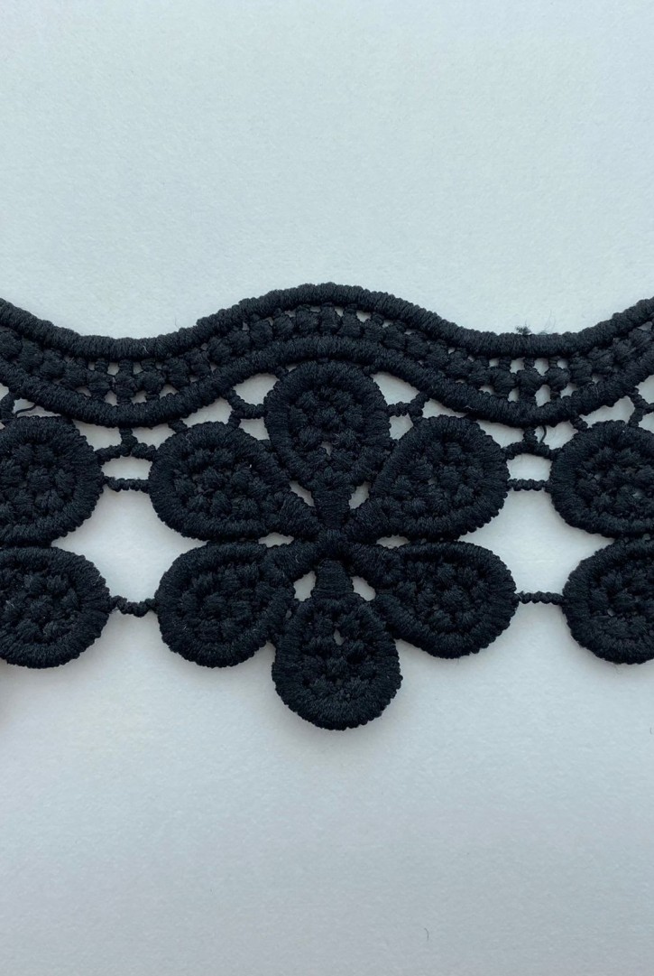 Siyah 5 cm Mat Polyester Güpür Brode Bant