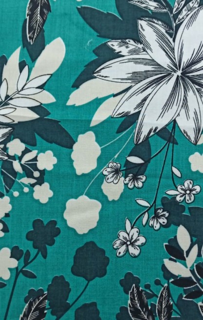 Yeşil Zemin Renkli Baskılı Viscon Kumaş - Yerli (12533)