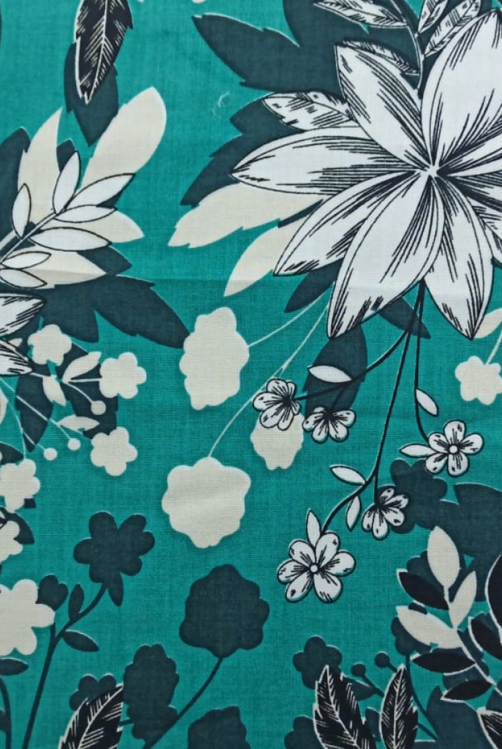 Yeşil Zemin Renkli Baskılı Viscon Kumaş - Yerli (12533)