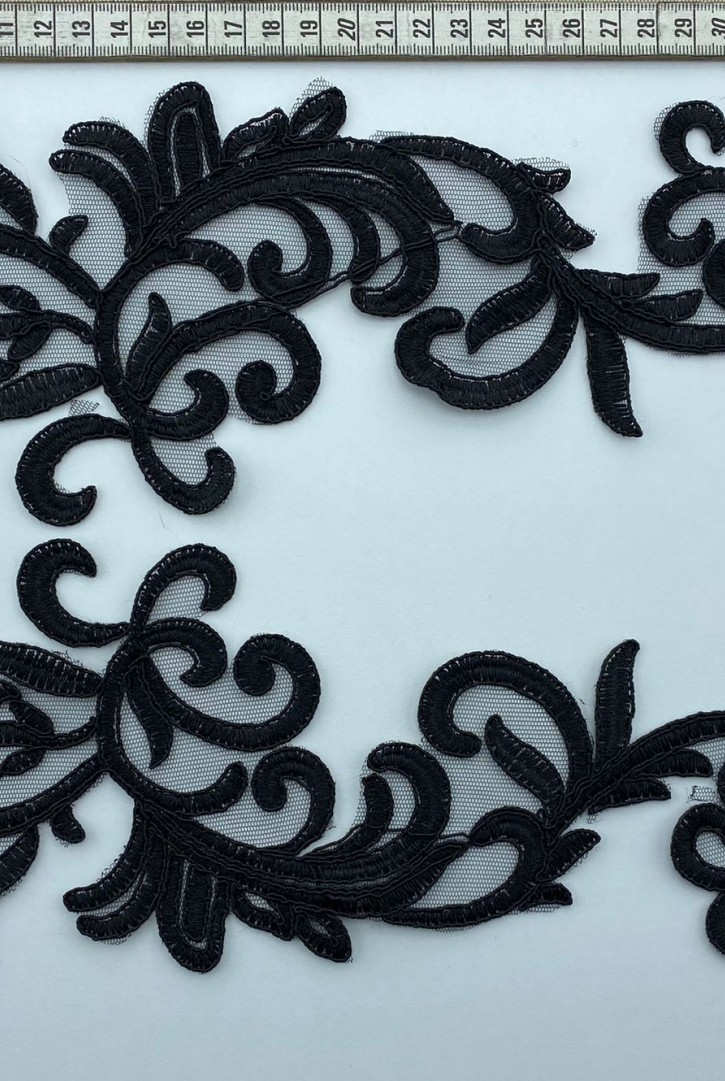 Siyah Düz Aplik Polyester Brode