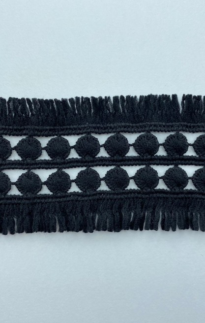 Siyah 5 cm Mat Polyester Güpür Brode Bant