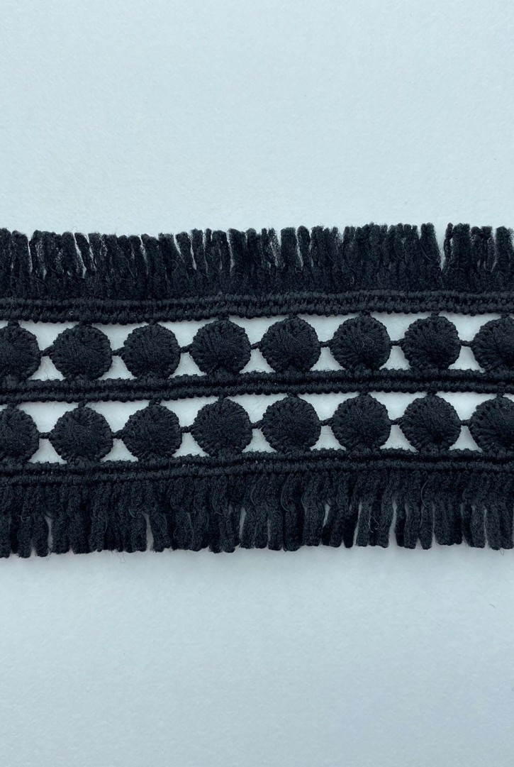 Siyah 5 cm Mat Polyester Güpür Brode Bant