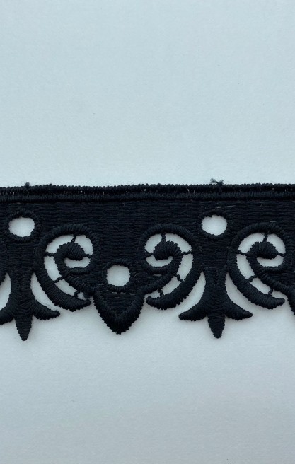 Siyah Mat Polyester Güpür Brode Bant, 4 cm