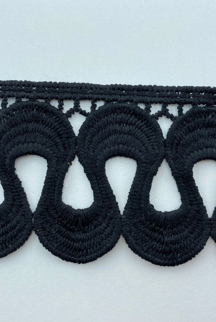 Siyah 5 cm Genişliğinde Mat Ham Güpür Brode Bant