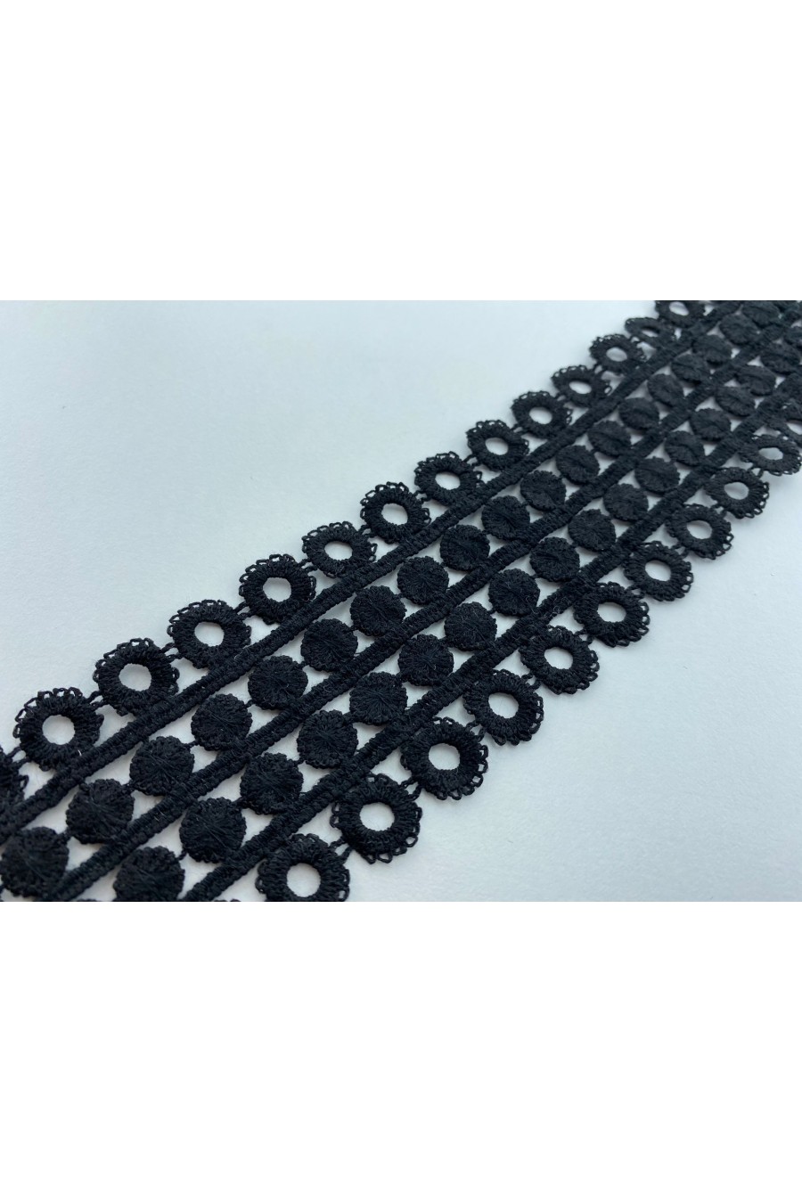 6066-METRE Siyah Mat Polyester Güpür Bant, 5,5 cm