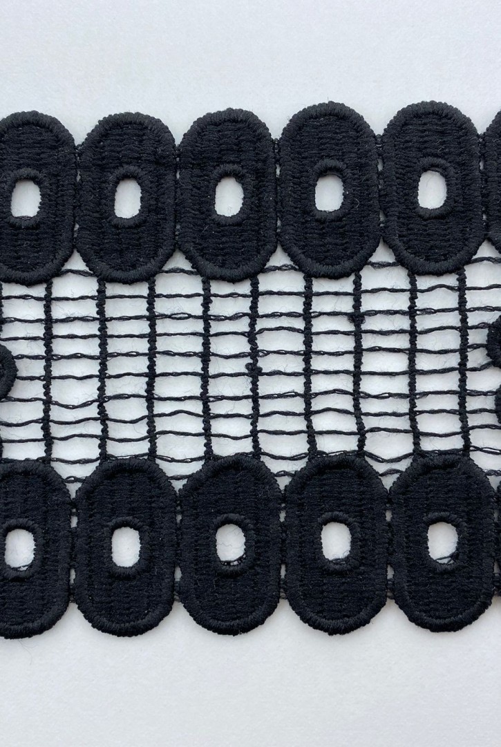 Siyah 8 cm Mat Polyester Güpür Brode Bant