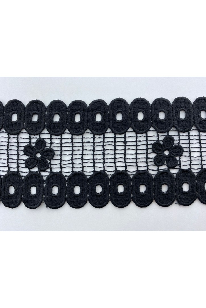 Siyah 8 cm Mat Polyester Güpür Brode Bant