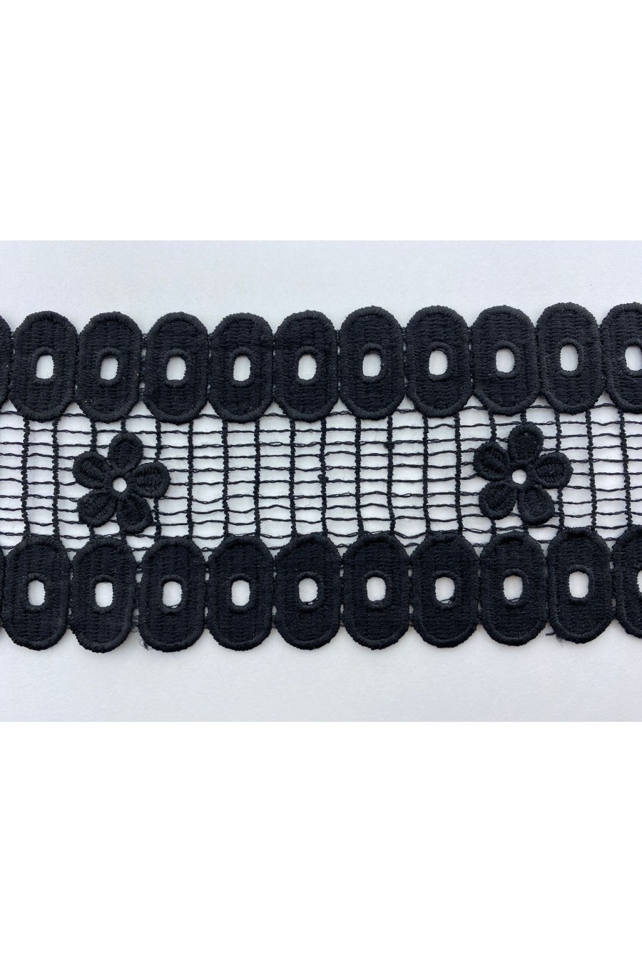 Siyah 8 cm Mat Polyester Güpür Brode Bant