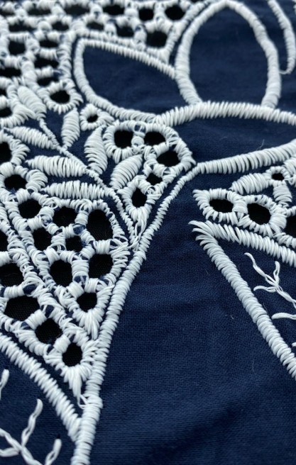 Lacivert İpli Bohreli Brode, Beyaz Vual, Yerli