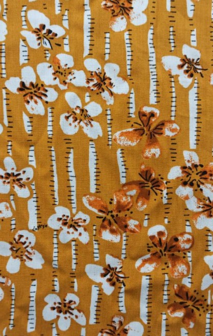 Hardal Çiçek Desenli Viskon Kumaş, 150 cm