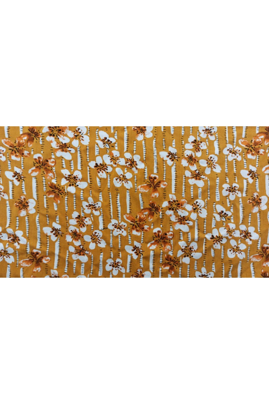 Hardal Çiçek Desenli Viskon Kumaş, 150 cm