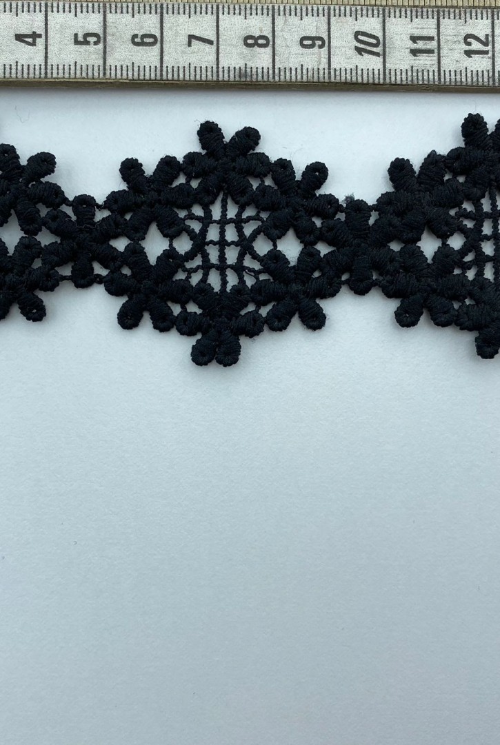 Siyah Mat Polyester Güpür Brode Bant, 4.5 cm