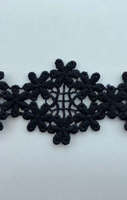 Siyah Mat Polyester Güpür Brode Bant, 4.5 cm