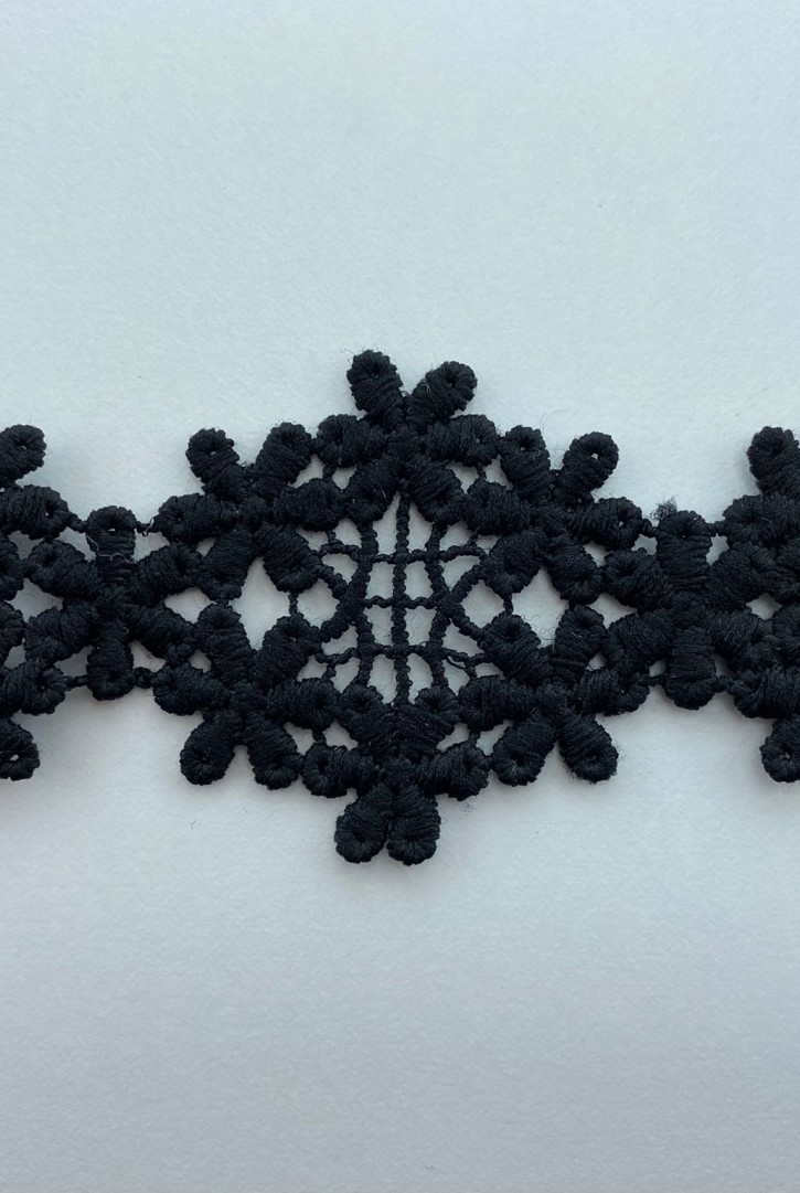 Siyah Mat Polyester Güpür Brode Bant, 4.5 cm