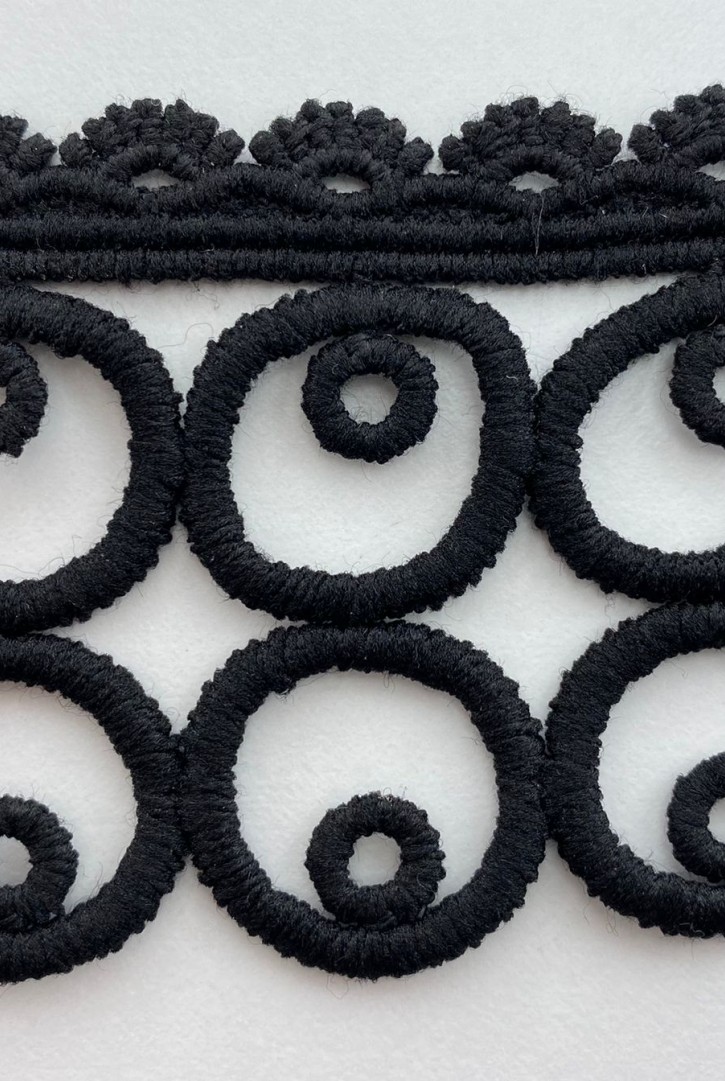 Siyah Mat Polyester Güpür Brode Bant, 5.5 cm