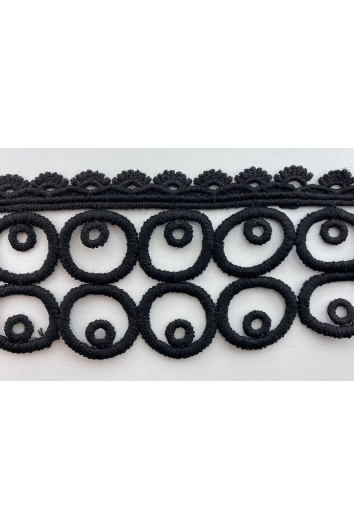 Siyah Mat Polyester Güpür Brode Bant, 5.5 cm