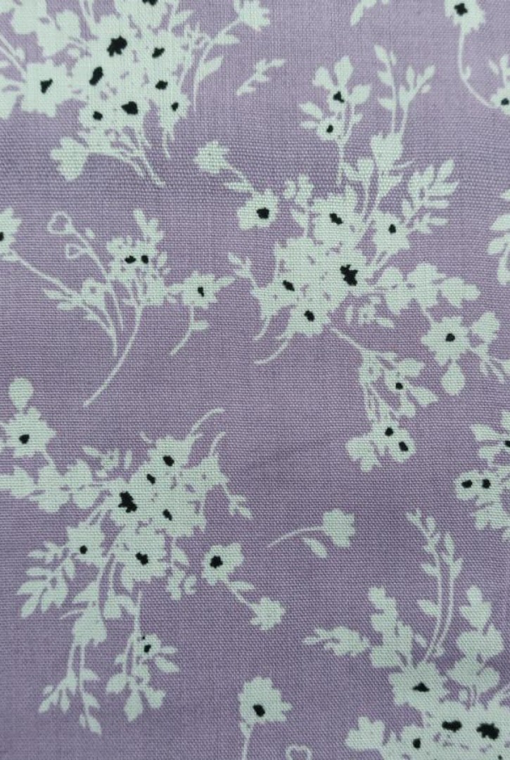 Lila Çiçek Desenli Viskon Kumaş, 150 cm