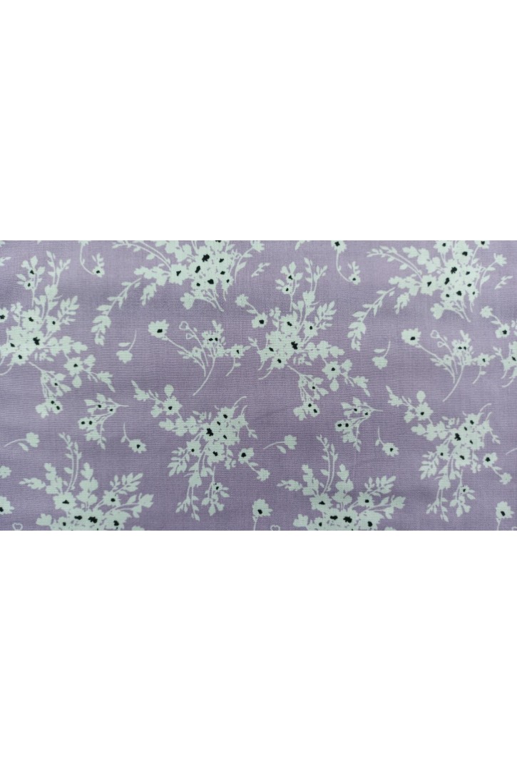 Lila Çiçek Desenli Viskon Kumaş, 150 cm