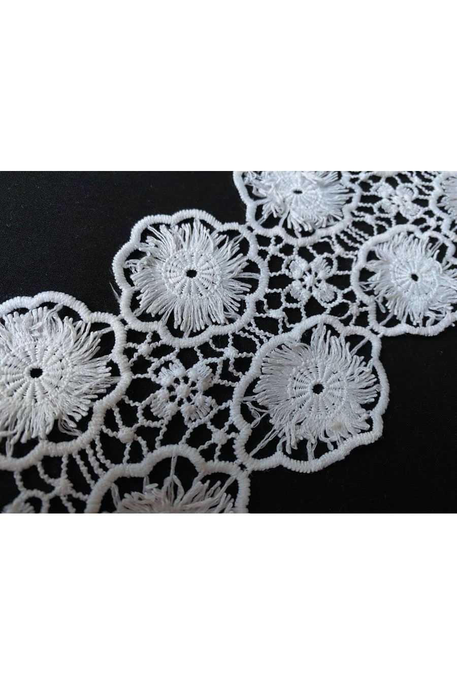 10 cm Genişliğinde Ham Mat Polyester Güpür Yerli Brode Bant