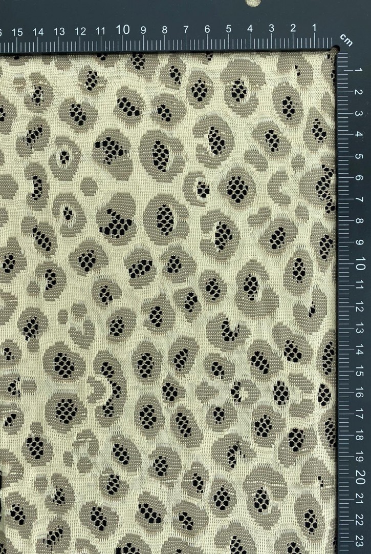 Krem Renk Leopar Desenli Naylon Polyester Dantel, 145 cm